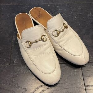 GUCCI white Horsebit Princetown Leather Slipper Loafers Mules Size 39